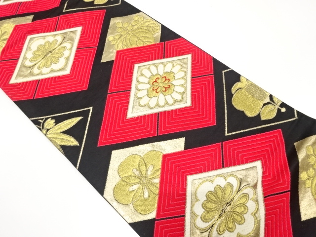JAPANESE KIMONO / ANTIQUE FUKURO OBI / SILK / WOVEN RHOMBUS